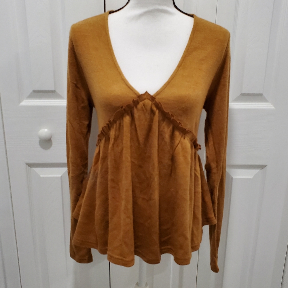 La Charme U Camel Boho Blouse, Size Small